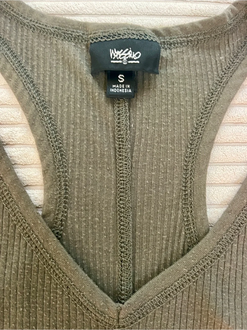 Massimo Ribbed Army Green Olive V Neck Tank